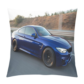 Personality  Blue Luxury Sport Coupe On The Road Pillow Covers