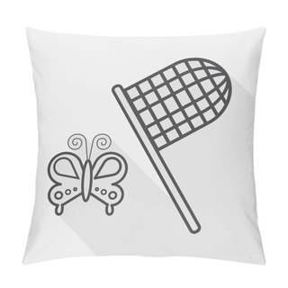 Personality  Butterfly Net Flat Icon With Long Shadow, Line Icon Pillow Covers