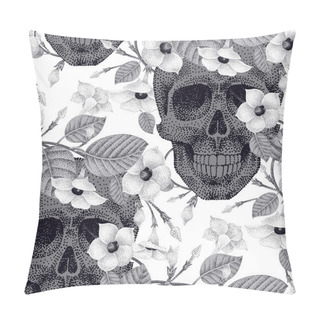 Personality  Seamless Pattern With Flowers And Skulls. Pillow Covers