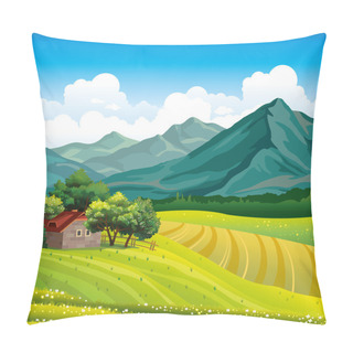 Personality  Landscape With Wooden House And Green Field Pillow Covers