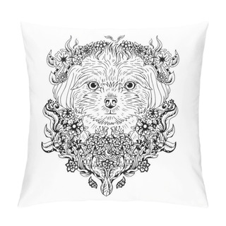 Personality  Black And White Animal Dog Head, Abstract Art, Tattoo, Doodle Cketch. Pillow Covers