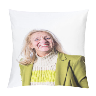 Personality  The Image Captures The Essence Of Joy In The Beaming Smile Of A Senior Lady. Her Radiant Expression And Sparkling Eyes Are The Epitome Of Happiness And Contentment. The Bright Colors Of Her Attire, A Pillow Covers