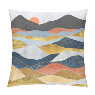 Personality  Abstract Landscape With Japanese Wave. Art Background With Texture Gold, Marble Mountains Pillow Covers