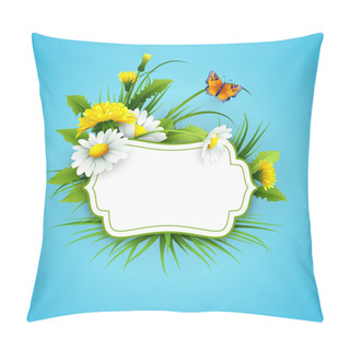 Personality  Fresh Spring Background With Grass, Dandelions And Daisies Pillow Covers