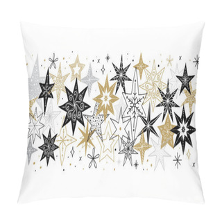 Personality  Elegant Merry Christmas Background, Banner And Greeting Card, Collection Of Snowflakes, Stars, Xmas Decorations, Hand Drawn Illustration Pillow Covers