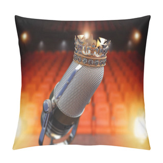 Personality  Vintage Microphone And King Crown. Music Award, Concert Of Best  Pillow Covers