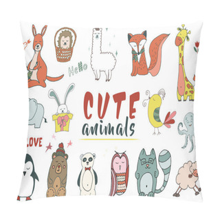 Personality  Hand Drawn Set Of Vector Animals In Cartoon Style. Pillow Covers