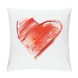 Personality  Vector Illustration Of Red Hearts Shape For Valentine's Day.Mix Techniques Drawn By Hand, Painted In Watercolor. Isolated On White Background Pillow Covers