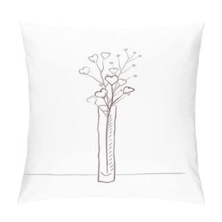 Personality  Pencil Sketch Of Vertical Vase With Bouquet Of Herbs And Branches With Berry On White Background. Spring Romantic Herb. Vector Rustic Illustration For Pin, Sticker, Card And Your Creativity. Pillow Covers