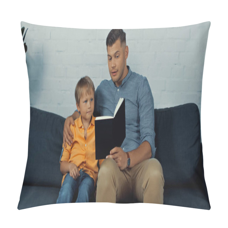 Personality  Handsome Father Reading Book Aloud To Son In Living Room Pillow Covers
