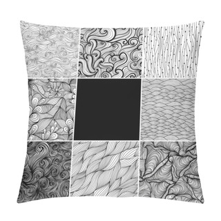 Personality Set Of Eight Black And White Wave Patterns (seamlessly Tiling).Seamless Pattern Can Be Used For Wallpaper, Pattern Fills, Web Page Background,surface Textures. Gorgeous Seamless Wave Background Pillow Covers