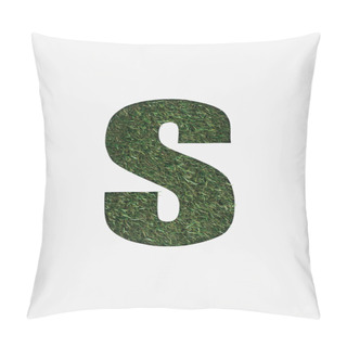 Personality  Top View Of Cut Out S Letter On Green Grass Background Isolated On White Pillow Covers