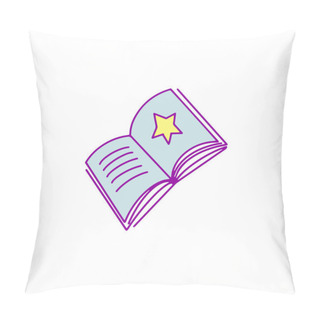 Personality  Open Magic Book With Star. Isolated On White Background. Cartoon Icon. Vector Illustration. Magic Reading Logo. Fairytale Pictogram. Power Of Knowledge Sign Pillow Covers