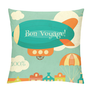 Personality  Travel Poster With Airship. Cartoon Style. Pillow Covers