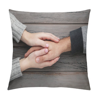 Personality  Female And Male Hands Holding Each Other On Grey Background Pillow Covers