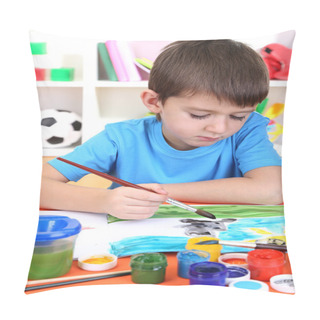 Personality  Cute Little Boy Painting In His Album Pillow Covers