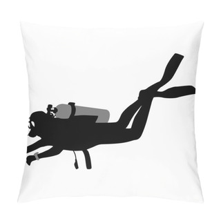 Personality  Black Silhouette Scuba Divers. Vector Illustration. Pillow Covers