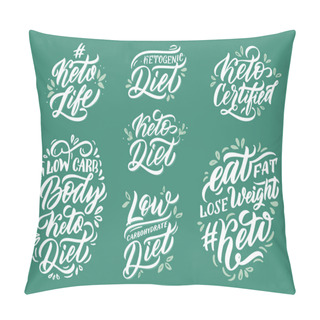 Personality  Hand Drawn Logo Set. Phrases For Ketogenic Diet. Pillow Covers