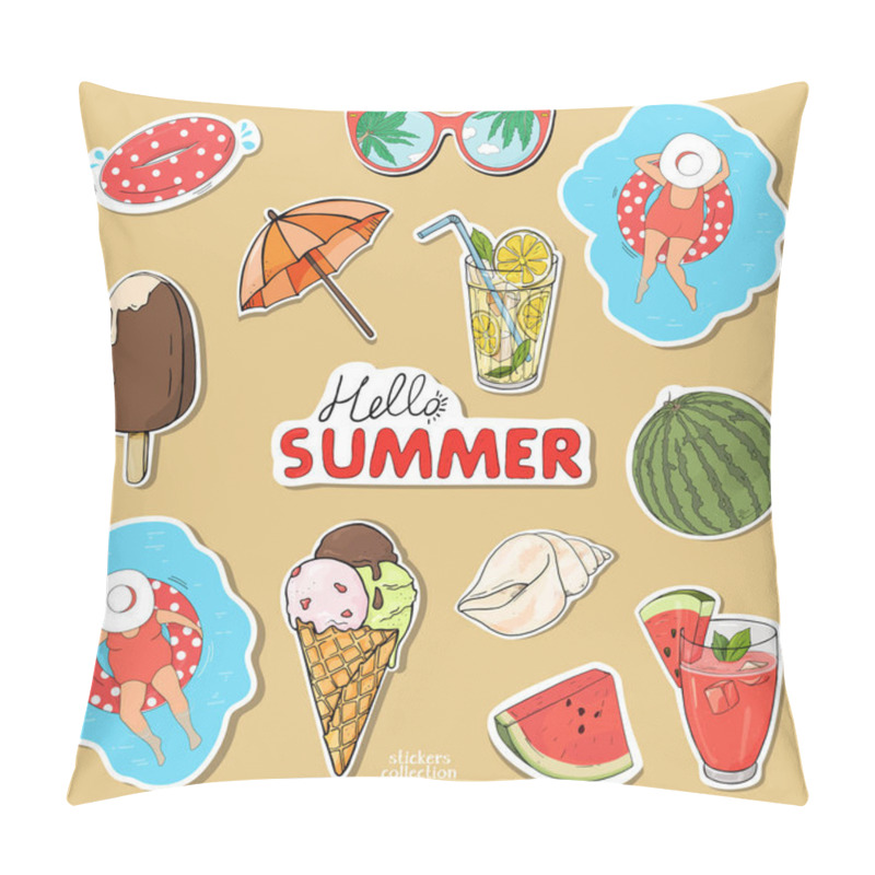 Personality  Set Of Stickers On A Summer Theme. Hand-drawn. Pillow Covers