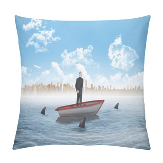 Personality  Mature Businessman Posing In A Sailboat Pillow Covers