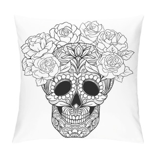Personality Sugar Skull With Decorative Pattern And A Wreath Of Red Roses. S Pillow Covers