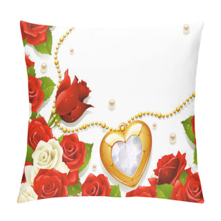 Personality  Postcard With Roses, Pearls And Medallion In The Shape Of Heart Pillow Covers