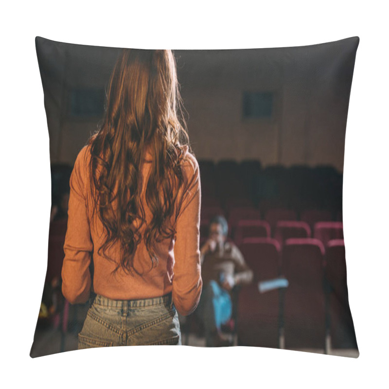 Personality  Back View Of Actress And Stage Director In Theater Pillow Covers