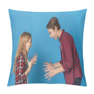 Personality  Angry Little Brother And Sister Emotionally Screaming At Each Other Pillow Covers