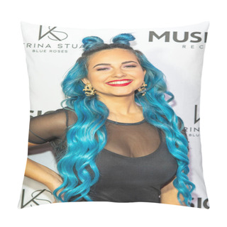 Personality  Katrina Stuart Attends Musicash Records Katrina Stuarts Single Record Blue Roses Release Party At Liaison Restaurant, Hollywood, CA On September 28 2019  Pillow Covers