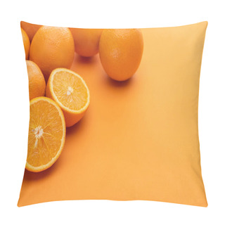 Personality  Ripe Delicious Cut And Whole Oranges On Colorful Background Pillow Covers