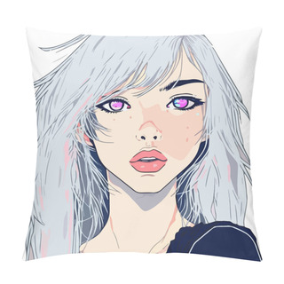 Personality  Young Girl Anime-style Character Vector Illustration Design. Manga Anime Girl Faces Cartoon. Girl Anime Female Manga Cartoon Pillow Covers