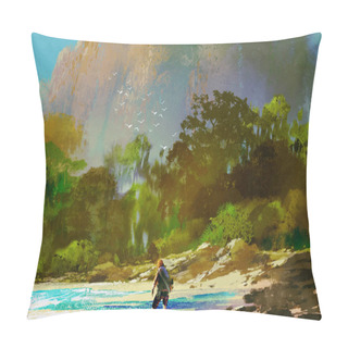 Personality  The Castaway Man Standing On Island Beach Pillow Covers
