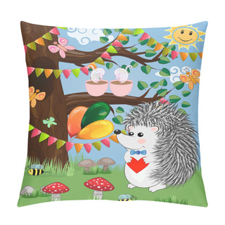 Personality  The Hedgehog In The Forest Glade. Vector Illustration Pillow Covers