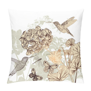 Personality  Floral Background With Flowers, Birds And Butterflies Pillow Covers