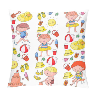 Personality  Kids On Happy Summer Holiday. Beach, Travel Adventures Pillow Covers