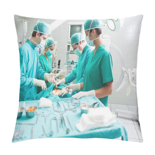 Personality  Side View Of A Surgical Team Operating A Patient Pillow Covers