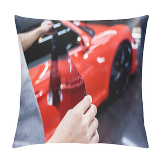 Personality  Applying Tinting Foil On A Car Window In A Auto Service Pillow Covers