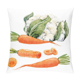 Personality  Watercolor Carrot And Cauliflower Set Pillow Covers