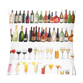 Personality  Set Of Different Drinks And Bottles On The Wall. Vector Illustration Pillow Covers