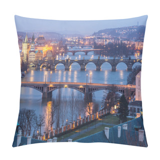 Personality  Prague At Twilight, View Of Bridges On Vltava Pillow Covers
