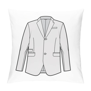 Personality  Tailored Jacket Lounge Suit Technical Fashion Illustration With Long Sleeves, Notched Lapel Collar, Flap Went Pockets Pillow Covers