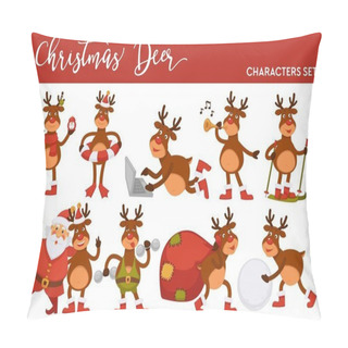 Personality  Christmas Deer Cartoon Character Icons On White Background Pillow Covers