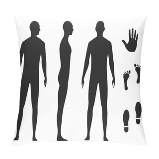 Personality  Human Body Silhouette Of A Bald Naked Barefoot Adult Male. Palm Hand, Bare Feet And Shoe Trace. Pillow Covers