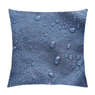 Personality  Rain Water Droplets On Blue Fiber Waterproof Fabric. Blue Background. Pillow Covers