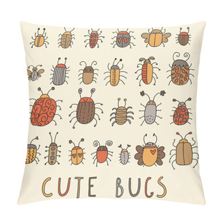 Personality  Cute Bugs Vector Set In Retro Style Pillow Covers