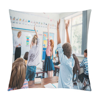 Personality  Kids Raising Hands In Class Pillow Covers