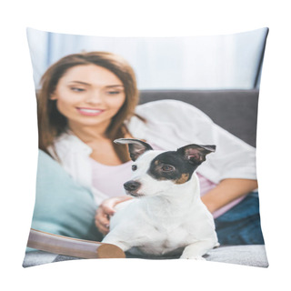 Personality  Beautiful Girl With Jack Russell Terrier Dog At Home Pillow Covers