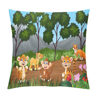 Personality  Group Of Wild Animals Gathering On The Fringe Of Forest Pillow Covers