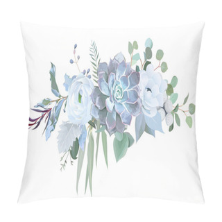 Personality  Dusty Blue Echeveria Succulent, White Ranunculus, Anemone, Eucal Pillow Covers