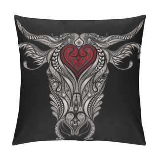 Personality  Head Of Cow With Red Heart. Love And Protect Animals Pillow Covers